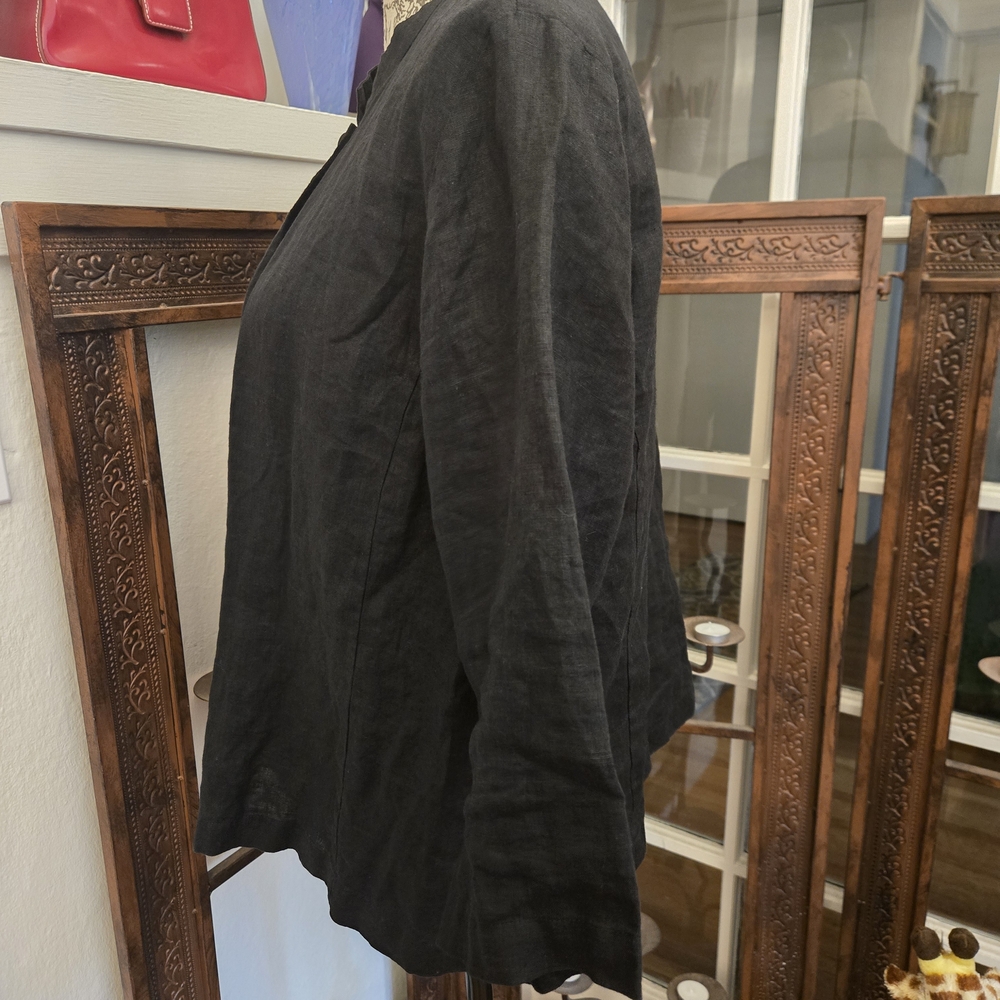Eileen Fisher Irish Linen Black Blouse/Jacket, Sz L - Picture 4 of 9